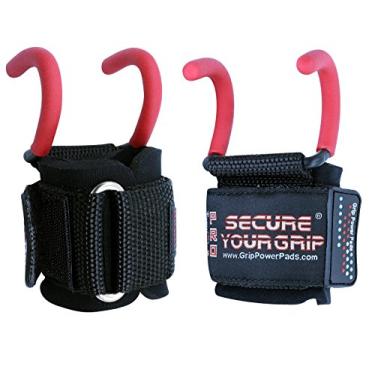 Imagem de Os melhores ganchos para varão de levantamento de peso com envoltórios de pulso resistentes Power Weight Lifting Training Gym Grips conjunto de 2 (vermelho, tamanho feminino de pulso pequeno/médio)