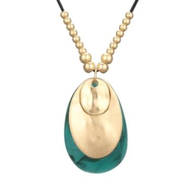 Imagem de joymiao Colar de couro para mulheres, pingente grande, gargantilha hippie, vintage, colar grosso, boêmio, para mulheres, Couro sintético Zinco, Sem Pedra Preciosa