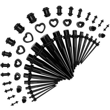 Imagem de Kit de alongamento de orelha de acrílico, silicone 48 peças: afuniladores leves, túneis cardíacos e plugues para expansores iniciantes | Conjunto de medidores de brincos de piercing corporal para
