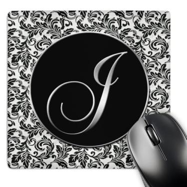 Imagem de 3dRose Mouse pad LLC 20 x 20 x 0,63 cm, letra J, damasco preto/branco (mp_38759_1)