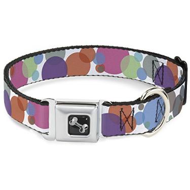 Imagem de Buckle-Down Coleira para cães com fivela de cinto de segurança – pontos branco/transparente multicor – 2,5 cm de largura – serve para pescoço de 38 a 66 cm – Grande