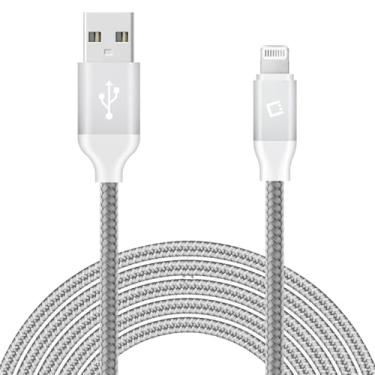 Imagem de Cellet trançado para serviço pesado, cabo Lightning certificado Apple MFI, compatível com Apple iPhone Xs/Max/Xr/X/SE/8/7/6/5 iPad/Pro/Air/Mini 4,3,2,1, iPod Touch, Nano 7th e todos os 8 pinos Device 10 pés-prata
