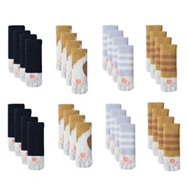 Imagem de Ulalaza 32Pcs Protetores de Pernas de Cadeira de Chão Pés de Móveis de Malha Antiderrapantes Resistente Ao Desgaste Redutor de Ruído Capas de Cadeira Conjunto de Tampas (Estilo 1-Pata de Gato)