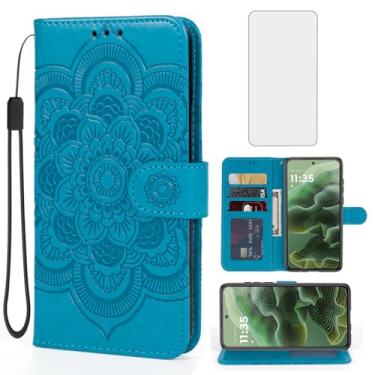 Imagem de Bohefo Capa para Moto G35, capa carteira Motorola G35 5G com protetor de tela de vidro temperado, capa flip de couro mandala, suporte para cartão de crédito, capa para celular para Motorola Moto G35