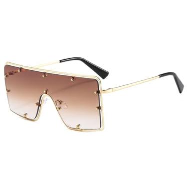 Imagem de VFDHN Óculos de sol retangulares Goggle, masculino e feminino, armação de liga, lentes degradê, preto, marrom, vintage, 3, tamanho único