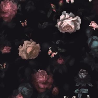 Imagem de Papel de parede floral preto descasque e cole, papel de contato com flores rosa branca/rosa, papel de parede boêmio botânico escuro autoadesivo à prova d'água removível para prateleiras de quarto,