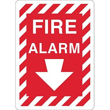 Imagem de Zing Green Products 2891G Placa de segurança de plástico reciclado "Alarme de incêndio com flecha", branco sobre vermelho, brilha no escuro, 35,5 cm de comprimento, 25,4 cm de largura