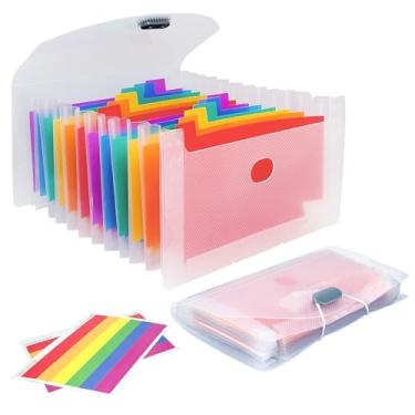 Imagem de 2 peças, 13 bolsos, pastas sanfonadas expansíveis A6/inserções arco-íris e gerenciador de arquivos com abas/para recibos, impostos, notas mensais, cartões, cheques, cupons, vouchers, trocos