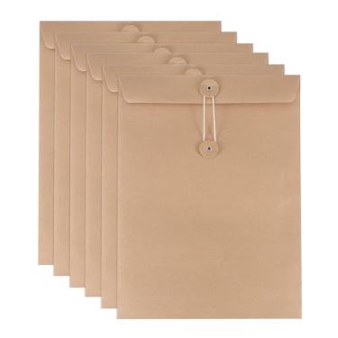 Imagem de PATIKIL Envelope de papel Kraft com fecho de amarrar, 6 peças, envelope vintage A4, pasta de arquivos, para escritório, escritório, casa, cartão, armazenamento, organização de documentos, marrom