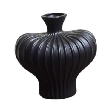 Imagem de Ioensy Arte moderna vaso de flores arranjo floral mesa ornamento colecionáveis ​​decoração para casa vaso cerâmica para estante armário entrada, Preto