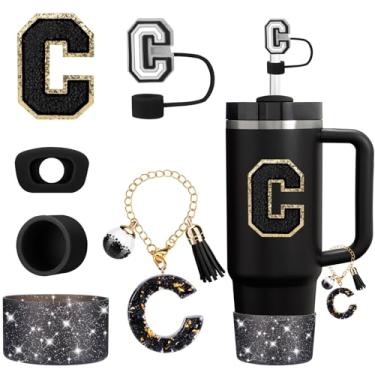 Imagem de Mity rain Conjunto de 6 peças de acessórios para copo Stanley Cup 850 g 1,134 g copo com alça, acessórios pretos incluindo topo de palha, bota, tampa à prova de derramamento, pingente de alça, adesivo