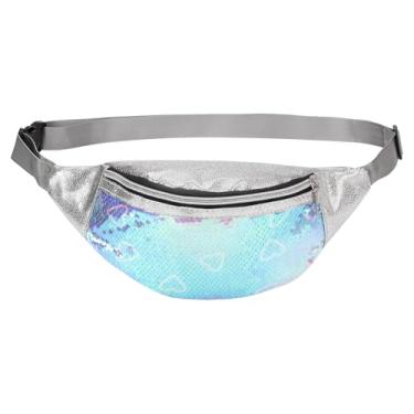 Imagem de DTGN Pochete feminina com lantejoulas, linda bolsa de cintura, bolsa transversal, resistente à água, pequena bolsa de bumbum com cinto ajustável para corrida, caminhada, brilhante, Coração verde