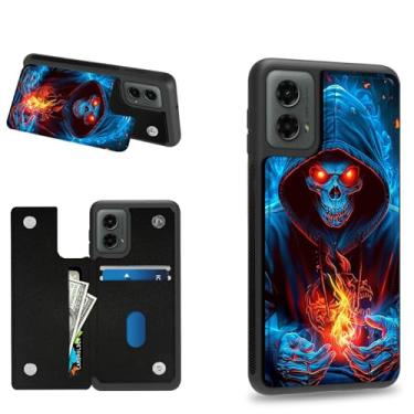 Imagem de Dikoer Capa carteira de caveira de chama para Moto G Stylus 5G 2023 6,6 polegadas com compartimentos para cartão de crédito e proteção de silicone macio à prova de choque com compartimentos para