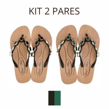 Imagem de Kit 2 Pares Chinelo Feminina Para Dores Esporão Terapia dos Pés, Verde
