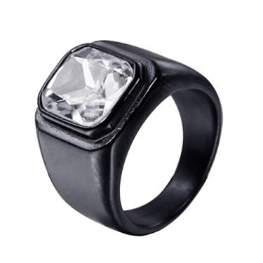 Imagem de PMTIER Anel masculino banhado a ouro de aço inoxidável com pedra preciosa quadrada azul preto