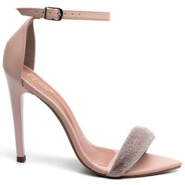 Imagem de Sandália Salto Alto Bico Folha Napa Rosado Manta Strass - Ellas Online