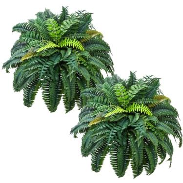 Imagem de Giegxin Pacote com 2 samambaias artificiais de 49 polegadas/95 folhas para ambientes externos, grandes samambaias falsas de Boston, plantas de seda sintética resistentes a UV para varanda, pátio,