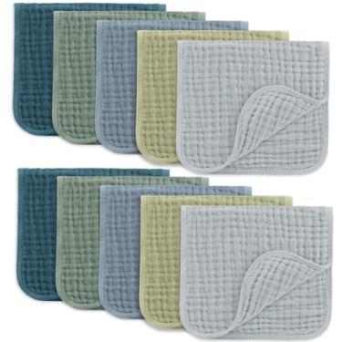 Imagem de Comfy Cubs Panos para arrotar de musselina 50,8 cm x 25,4 cm, pacote com 10 panos grandes, 6 camadas, ultra absorventes, 100% algodão para baba e bagunça, macios, seguros e delicados para bebês