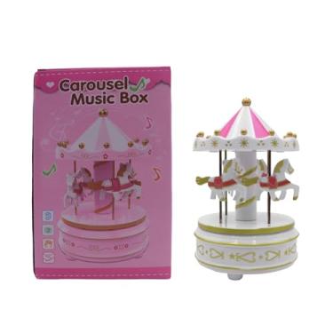 Imagem de AIBEARTY Caixa de música carrossel fofa criativa com roda-gigante giratória para meninos e meninas, caixa musical rotativa de 4 cavalos, presente para meninas, filha, aniversário, festival de Natal