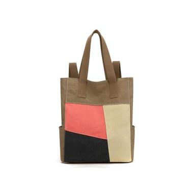 Imagem de CORIOS Mochila feminina de lona, bolsa de ombro multicolorida, bolsa feminina casual com alça superior, Café, Large