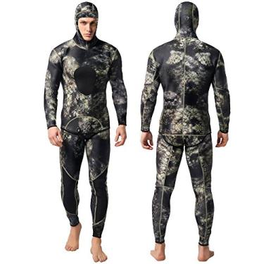 Imagem de Nataly Osmann Trajes De Mergulho Camuflados Para Caça Submarina Masculinos De 3 Mm/1,5 Mm De Neoprene, 2 Peças, Com Capuz, Manga Comprida, Traje De Mergulho Autônomo, Corpo Inteiro, Mantém O Corpo A