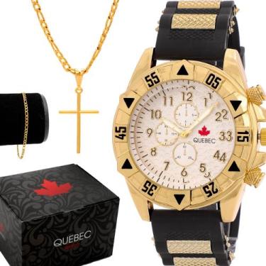 Imagem de Rélógios Masculino Dourado Pulseira de Borracha Quebec Com Corrente Pi