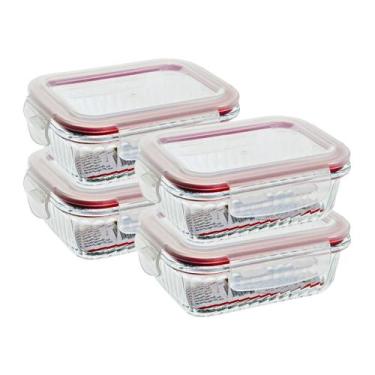 Imagem de Kit 4 Pote De Vidro Hermético Canelado 640ml Marmita Fitness - Belo Vi