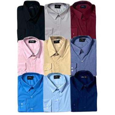 Imagem de KIT 09 peças - Camisa Social Manga Longa Slim e Tipo Linho (sem branco