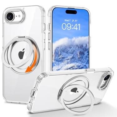 Imagem de GUAGUA Capa protetora compatível com iPhone 16e com suporte, anel invisível giratório magnético de 360 graus transparente traseira fina à prova de choque para iPhone 16e de 6,1 polegadas, transparente