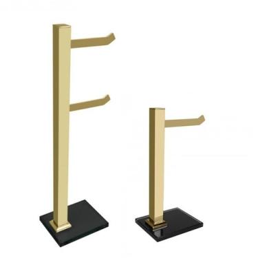 Imagem de Kit 1 Papeleira de Chão Dupla e 1 Porta Toalhas de Bancada com Vidro D