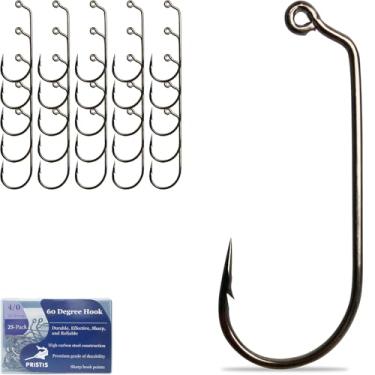 Imagem de Pristis Pacote com 25 anzóis 4/0 60 graus, bico de aço de alto carbono, anzóis de pesca em linha para água salgada e doce, conjunto de ganchos de pesca a granel, minhoca, anzóis farpados fortes para