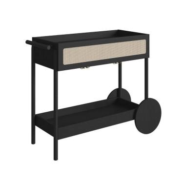 Imagem de Carrinho Bar 1 Gaveta Oslo Artesano 112 Cm (larg) Mdp Nero Palha Sintética Bege Pé Made...