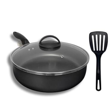 Imagem de Frigideira Alta Funda 18 cm Antiaderente Teflon com Tampa de Vidro(Preta)