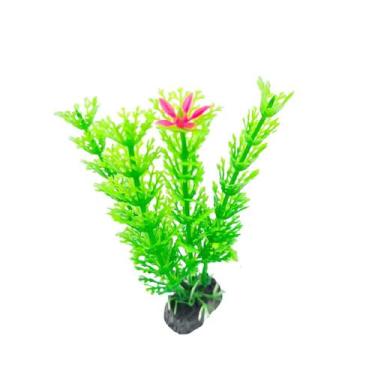 Imagem de Planta Artificial Aquário 8cm Verde crespa reta c/ Flor Enfeite - SKRw
