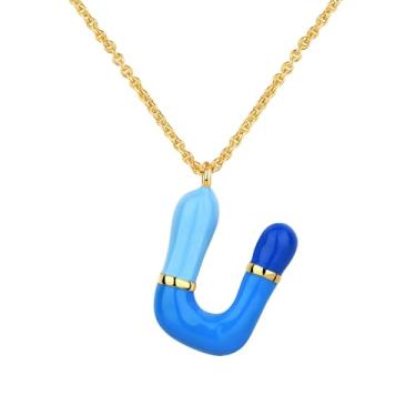 Imagem de Kainier Colar com letra bolha com inicial para mulheres e meninas, pingente colorido com nome do alfabeto, pingente delicado fofo banhado a ouro 14 K, joias para presentes, Banhado a ouro, Sem Pedra