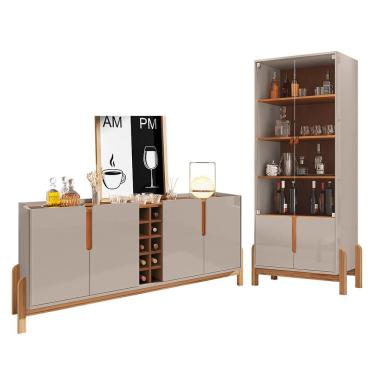 Imagem de Sala de Jantar Lizz com Cristaleira e Buffet Aparador com Adega - Casa D Off White/Cedro