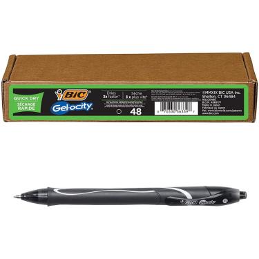 Imagem de Bic Gel-Ocity Quick Dry Gel Pens, Medium Point Retrátil (0,7mm), Caneta gel de tinta preta, 12-Count