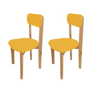 Imagem de Kit 2 Cadeiras Colorê Infantil Assento e Encosto Amarelo Base em Madeira Maciça Pinus