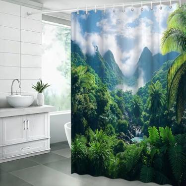 Imagem de AEMBEE Cortina de chuveiro floresta tropical tropical floresta verde palmeiras planta paisagem paisagem tecido decorativo cortinas de banheiro com ganchos, verde