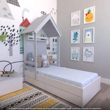 Imagem de Cama Infantil Lara com Gavetas 157cm X 153cm Branco/Cinza Cristal