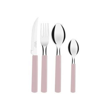 Imagem de Faqueiro Tramontina Gamboa Com Lâminas Em Aço Inox E Cabos De Polipropileno Rosa 16 Peças