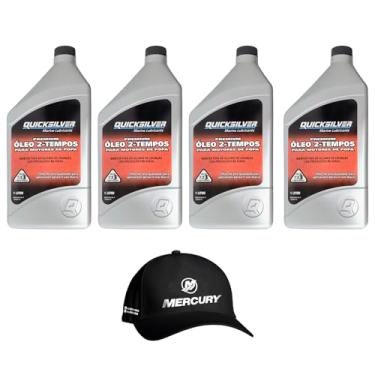Imagem de Óleo Náutico Quicksilver TCW3 Original 1 Litro Para Motores de Popa Kit 4 Litros + Boné Mercury