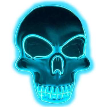 Imagem de SHANJIA Máscara de Halloween, máscara de LED iluminada, máscara de caveira assustadora para festival de Halloween, cosplay, baile de máscaras, festa de carnaval (azul gelo)