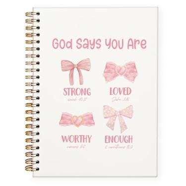 Imagem de PLKMN Caderno Coquete com laço rosa, God Says You Are Christian Caderno feminino, material de escritório rosa, caderno bíblico para anotações, caderno de diário bíblico 14 x 21 cm (em branco)