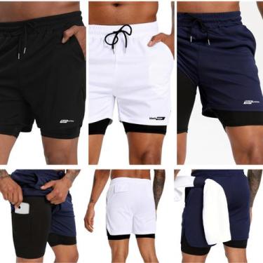 Imagem de kit 3 short duplo 2 em 1 para academia treino fitness com proteção uv 