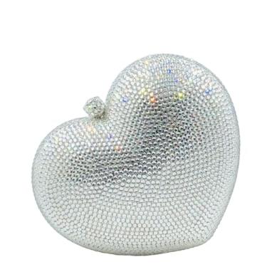 Imagem de Boutique De FGG Bolsa clutch de coração para mulheres formais de cristal bolsas noturnas com strass, bolsa de mão minaudiere para festa, mini, Prata, Mini