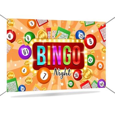 Imagem de Mocsicka Banner de fundo noturno de bingo, decoração de festa noturna, cartões de bilhar, moedas, fundo fotográfico para homens, meninos, adultos, tema de cassino, tempo de jogo, suprimentos de festa