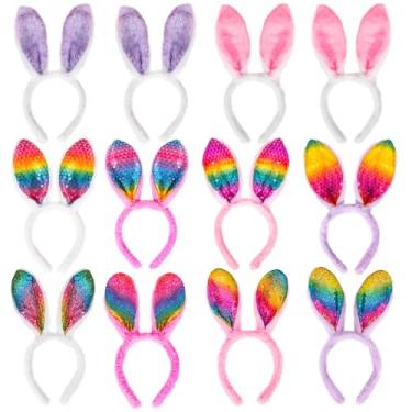 Imagem de MGparty 12 faixas de cabelo de coelho da Páscoa, lembrancinhas de festa de Páscoa, suprimentos para decorações de festa de aniversário, festa de fotos, presentes para crianças e adultos