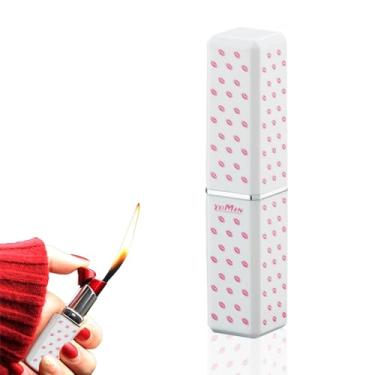 Imagem de Isqueiro de batom criativo, lanterna de butano ajustável à prova de vento, presente de aniversário exclusivo para mulheres e namoradas (sem gás) (branco)