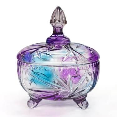 Imagem de Pratos de doces de vidro com tampas 473 ml, pote de doces de cristal rosa com tampa, prato de doces em relevo para mesa de escritório, mesa de café, armazenamento de buffet tigela de doces de comida jarra decorativa de luxo, LWXPAIYY(rosa)